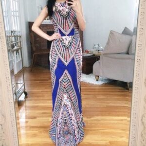 Bohemian Print Halter Maxi Dress - Navy Multi
